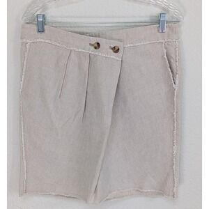 Michael Kors Linen Skirt Size 8 Light Khaki‎ Double Button Waist
